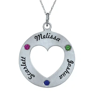 Fine Jewelry Personalized Simulated Birthstone Engraved Open Heart Pendant Necklace In White