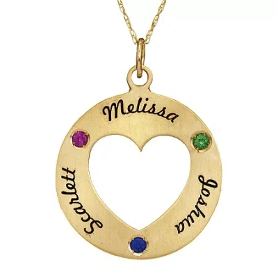 Fine Jewelry Personalized Simulated Birthstone Engraved Open Heart Pendant Necklace In Yellow