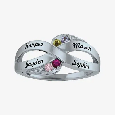 Fine Jewelry Personalized Simulated Birthstone Engraved X Ring In White