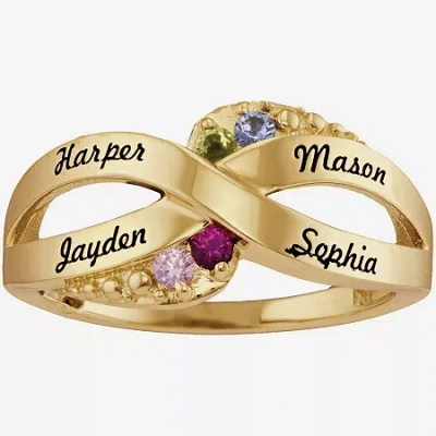 Fine Jewelry Personalized Simulated Birthstone Engraved X Ring In Yellow