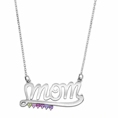 Fine Jewelry Personalized Simulated Birthstone "mom" Necklace In White