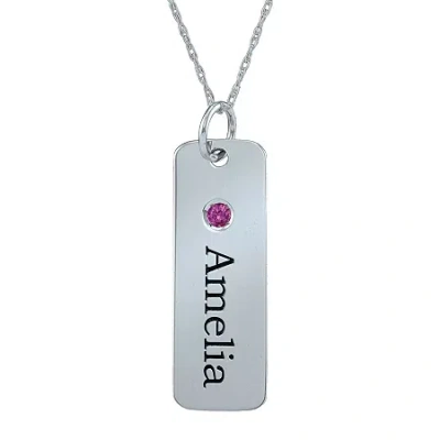 Fine Jewelry Personalized Simulated Birthstone Rectangle Name Pendant Necklace In White