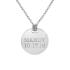 Fine Jewelry Personalized Sterling Silver 16mm Round Name & Date Pendant Necklace In White