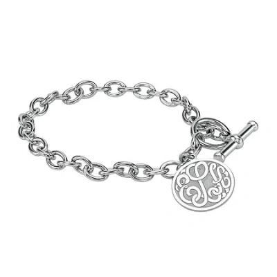 Fine Jewelry Personalized Sterling Silver 20mm Monogram Charm Bracelet In White