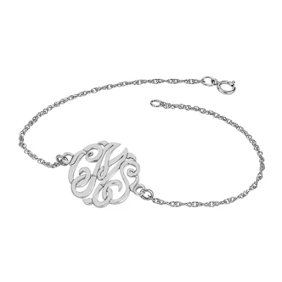 Fine Jewelry Personalized Sterling Silver 20mm Monogram Script Bracelet In White