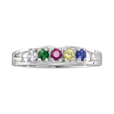Fine Jewelry Personalized Sterling Silver Simulated Birthstone Family Ring In Transparent