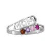 Fine Jewelry Personalized Sterling Silver Simulated Birthstone Mom Ring In Transparent