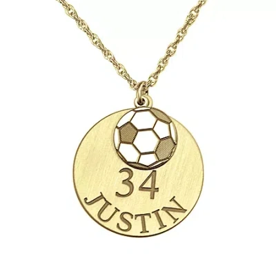 Fine Jewelry Personalized Unisex Adult Soccer Ball Double-charm Name And Player Number Pendant Necklace In Yellow