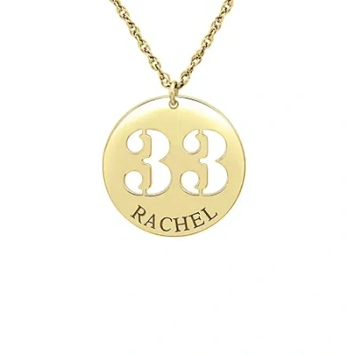 Fine Jewelry Personalized Womens 14k Gold Name And Number Round Pendant Necklace In Pink
