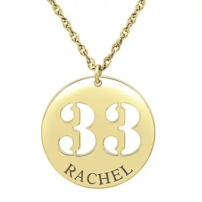 Fine Jewelry Personalized Womens 14k Gold Name And Number Round Pendant Necklace In Yellow