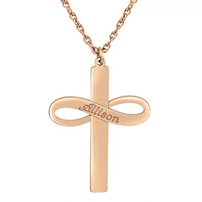 Fine Jewelry Personalized Womens 24k Gold Over Silver Cross Infinity Name Pendant Necklace In Pink