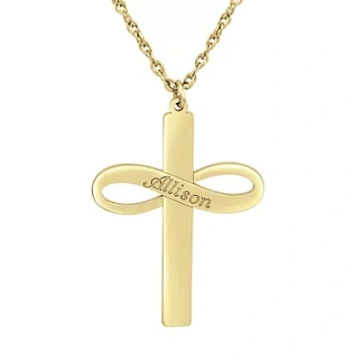 Fine Jewelry Personalized Womens 24k Gold Over Silver Cross Infinity Name Pendant Necklace In Yellow