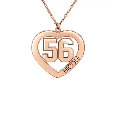 Fine Jewelry Personalized Womens 24k Gold Over Silver Name And Player Number Heart Pendant Necklace In Pink