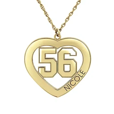 Fine Jewelry Personalized Womens 24k Gold Over Silver Name And Player Number Heart Pendant Necklace In Yellow
