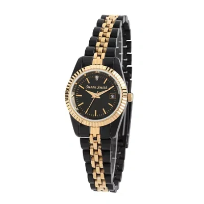 Fine Jewelry Personalized Womens Black And Gold Tone Diamond Accent Bracelet Watch