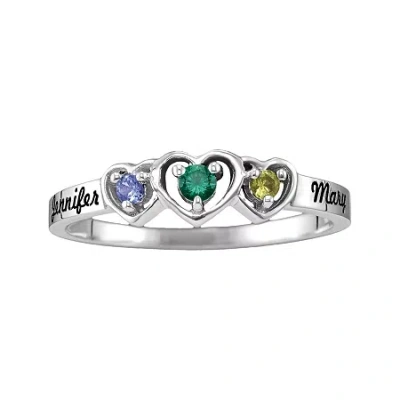 Fine Jewelry Personalized Womens Genuine 14k Gold Heart 3-stone Cocktail Ring In Transparent