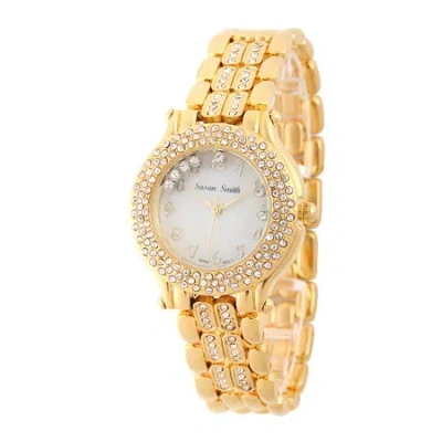 Fine Jewelry Personalized Womens Gold Tone Crystal Accent Bracelet Watch In Transparent