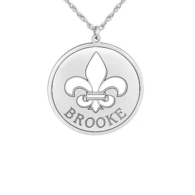 Fine Jewelry Personalized Womens Sterling Silver Fleur De Lis Name Pendant Necklace In White