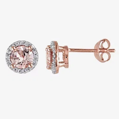 Fine Jewelry Pink Morganite & Diamond-accent Stud Earrings In Transparent