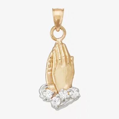 Fine Jewelry Praying Hands Unisex Adult White Cubic Zirconia 14k Gold Pendant In Yellow