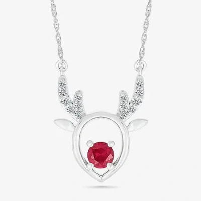 Fine Jewelry Reindeer Womens Lab Created Red Ruby Sterling Silver 18 Inch Pendant Necklace In Transparent