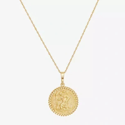 Fine Jewelry Saint Christopher Mens 14k Gold Round 22 Inch Pendant Necklace