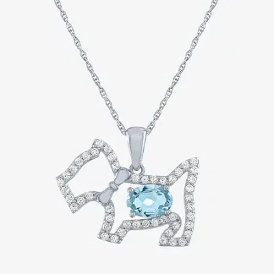 Fine Jewelry Scottie Dog Womens Lab Created Blue Topaz Sterling Silver 18 Inch Pendant Necklace In Transparent