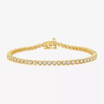 Fine Jewelry (si1-si2/g) Womens 3 Ct. T.w. Lab Grown White Diamond Sterling Silver 7.5 Inch Tennis Bracelet In Yellow