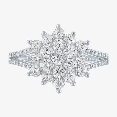 Fine Jewelry (si2-i1 / G-h) Womens 1 Ct. T.w. Lab Grown White Diamond 10k White Gold Cluster Cocktail Ring