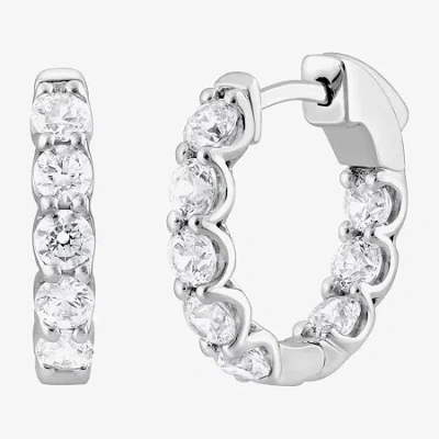 Fine Jewelry (si2/f) Womens 2 Ct. T.w. Lab Grown White Diamond Sterling Silver 17.6mm Hoop Earrings