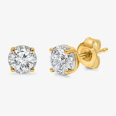 Fine Jewelry Si2,i 1 Ct. T.w. Lab Grown White Diamond Sterling Silver 5.1mm Round Stud Earrings In Yellow