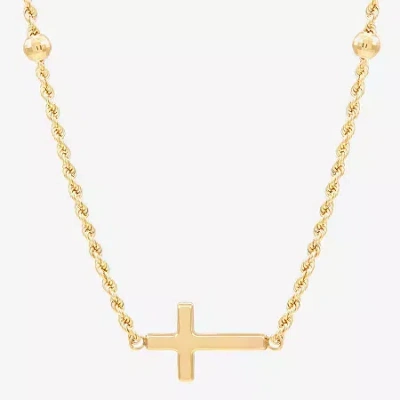 Fine Jewelry Sideways Womens 10k Gold Cross 18 Inch Pendant Necklace In Transparent