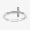 Fine Jewelry Sideways Womens Diamond Accent Natural White Diamond Sterling Silver Cross Delicate Cocktail Ring In Transparent