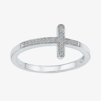 Fine Jewelry Sideways Womens Diamond Accent Natural White Diamond Sterling Silver Cross Delicate Cocktail Ring In Transparent