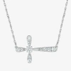 Fine Jewelry Sideways Womens Lab Created White Sapphire Sterling Silver Cross 18 Inch Pendant Necklace In Transparent