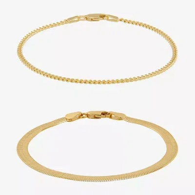 Fine Jewelry Silver Addiction Womens 2-pc. 14k Gold Over Silver Bracelet Set In Yellow