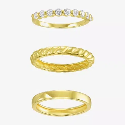 Fine Jewelry Silver Addiction Womens Cubic Zirconia 14k Gold Over Silver Round Ring Set In Yellow