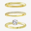 Fine Jewelry Silver Addiction Womens Cubic Zirconia 14k Gold Over Silver Solitaire Ring Set In Yellow