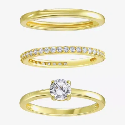 Fine Jewelry Silver Addiction Womens Cubic Zirconia 14k Gold Over Silver Solitaire Ring Set In Yellow