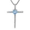 Fine Jewelry Simulated Aquamarine And Diamond-accent Sterling Silver Cross And Heart Pendant Necklace In Blue