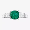 Fine Jewelry Simulated Emerald & Lab-created White Sapphire Sterling Silver 3-stone Ring In Transparent