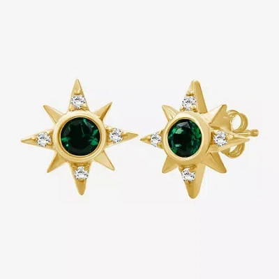 Fine Jewelry Simulated Green Emerald 14k Gold Over Silver 11.4mm Star Stud Earrings