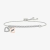 Fine Jewelry "sis" Womens Lab Created White Sapphire 10k Rose Gold Sterling Silver Heart Bolo Bracelet In Transparent