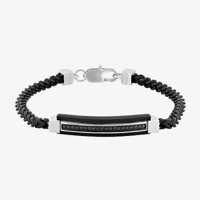 Fine Jewelry Stainless Steel 1/5 Ct. T.w. Natural White Diamond 8 1/2 Inch Solid Link Id Bracelet In Black
