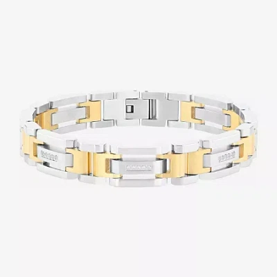Fine Jewelry Stainless Steel 1/7 Ct. T.w. Natural White Diamond 8 1/2 Inch Solid Link Chain Bracelet In Multi
