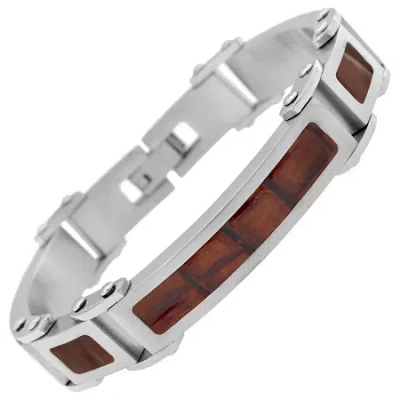 Fine Jewelry Stainless Steel & Brown Leather Mens Bracelet