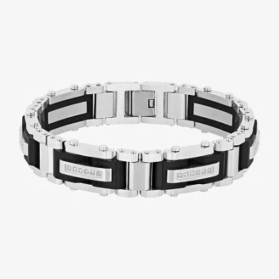 Fine Jewelry Stainless Steel (g-h / I1) 3/8 Ct. T.w. Lab Grown White Diamond Solid Link Bracelet In Black