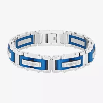 Fine Jewelry Stainless Steel (g-h / I1) 3/8 Ct. T.w. Lab Grown White Diamond Solid Link Bracelet In Blue