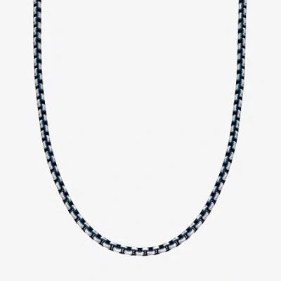 Fine Jewelry Stainless Steel Solid Box Chain Necklace In Blue