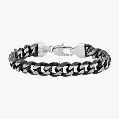 Fine Jewelry Stainless Steel Solid Curb Chain Bracelet In Black